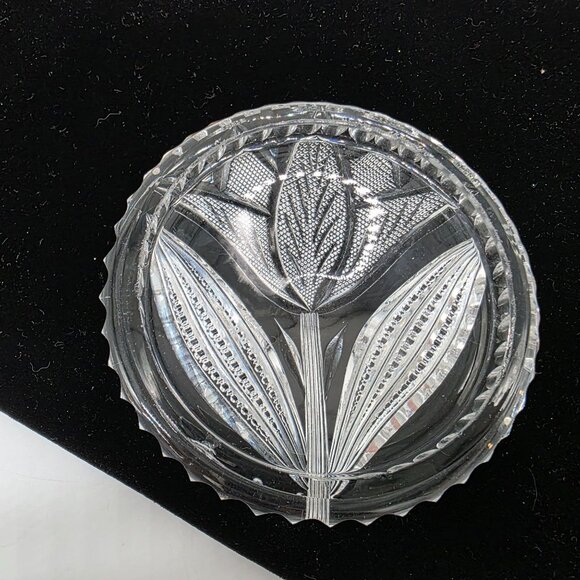 Vintage Clear Cut Glass Candy Jar With Lid Tulip 3" High 4.25" Diameter - Picture 2 of 14